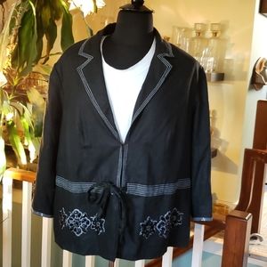 JM Collection Womens Black Beaded And Topstitched Linen Blazer